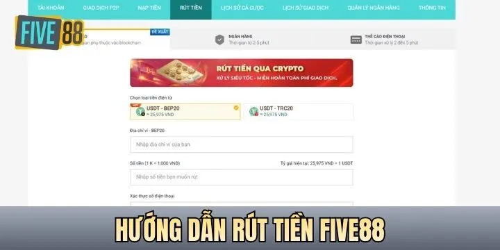 Các bước rút tiền Five88